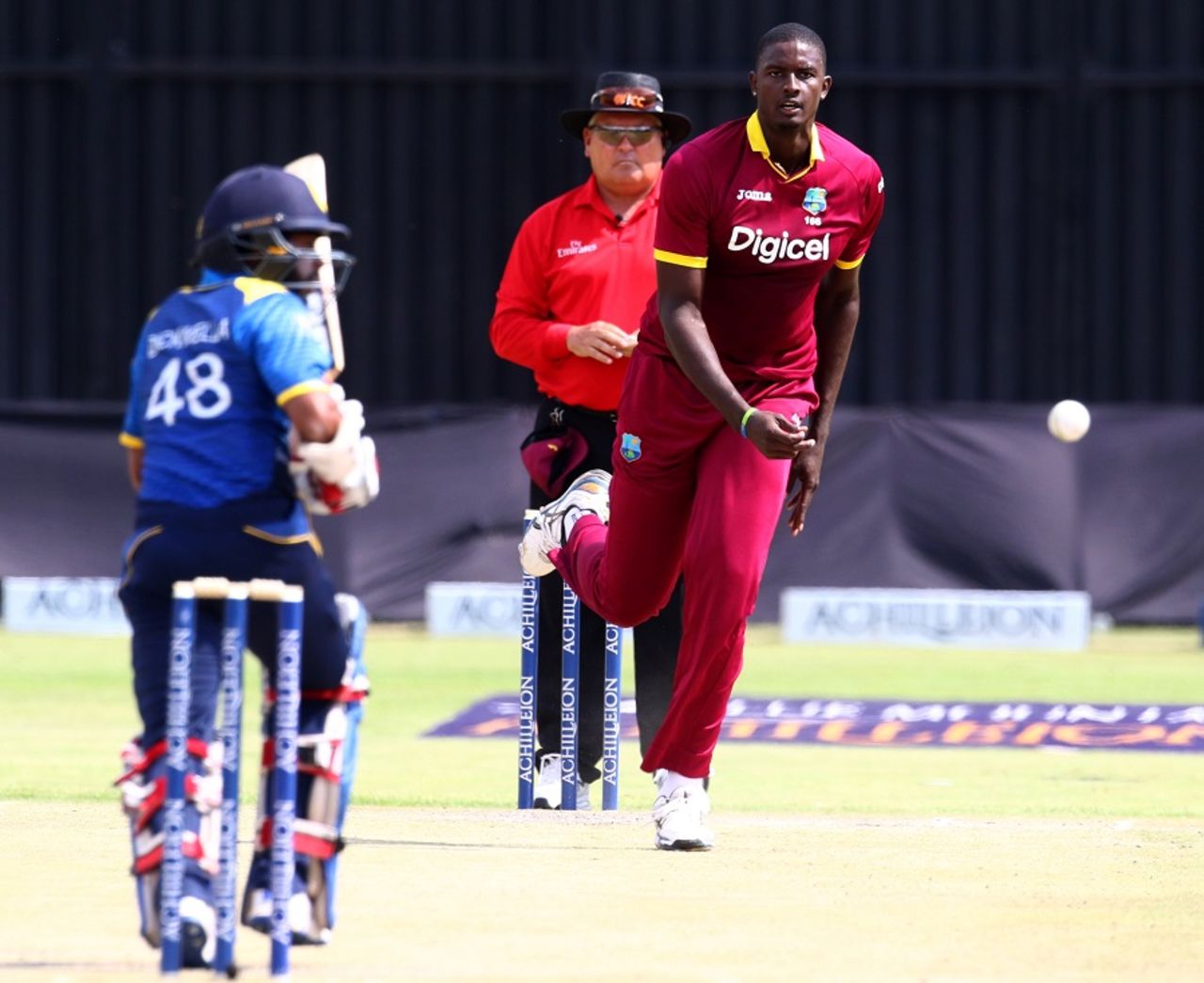 Jason Holder took an early wicket in Sri Lanka's chase, Sri Lanka v West Indies, Zimbabwe tri-series, Harare, November 16, 2016