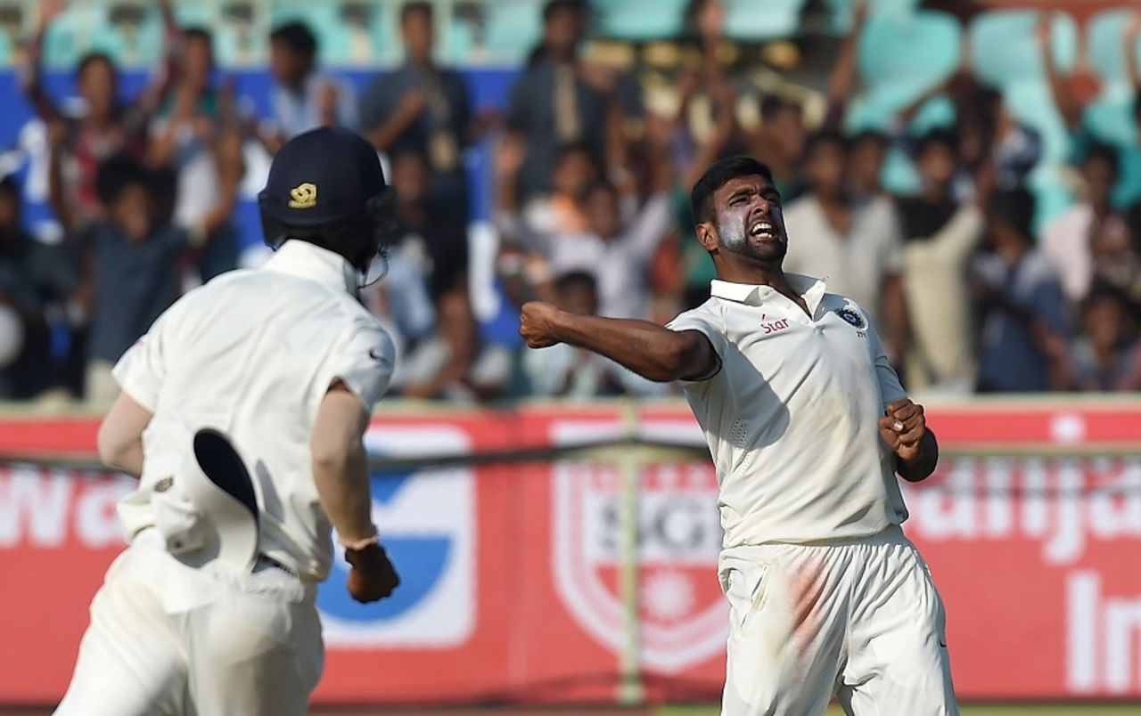 R Ashwin is stoked after taking a wicket, India v England, 2nd Test, Vishakapatnam, 2nd day, November 18, 2016