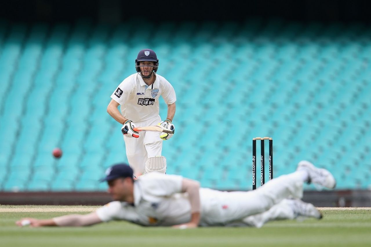 Kurtis Patterson pushes one through the off side during his half-century, New South Wales v Victoria, Sheffield Shield, Sydney, 3rd day, November 19, 2016