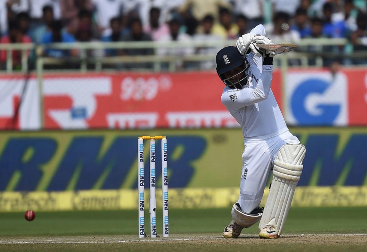 Adil Rashid plays a cover drive, India v England, 2nd Test, Visakhapatnam, 3rd day, November 19, 2016
