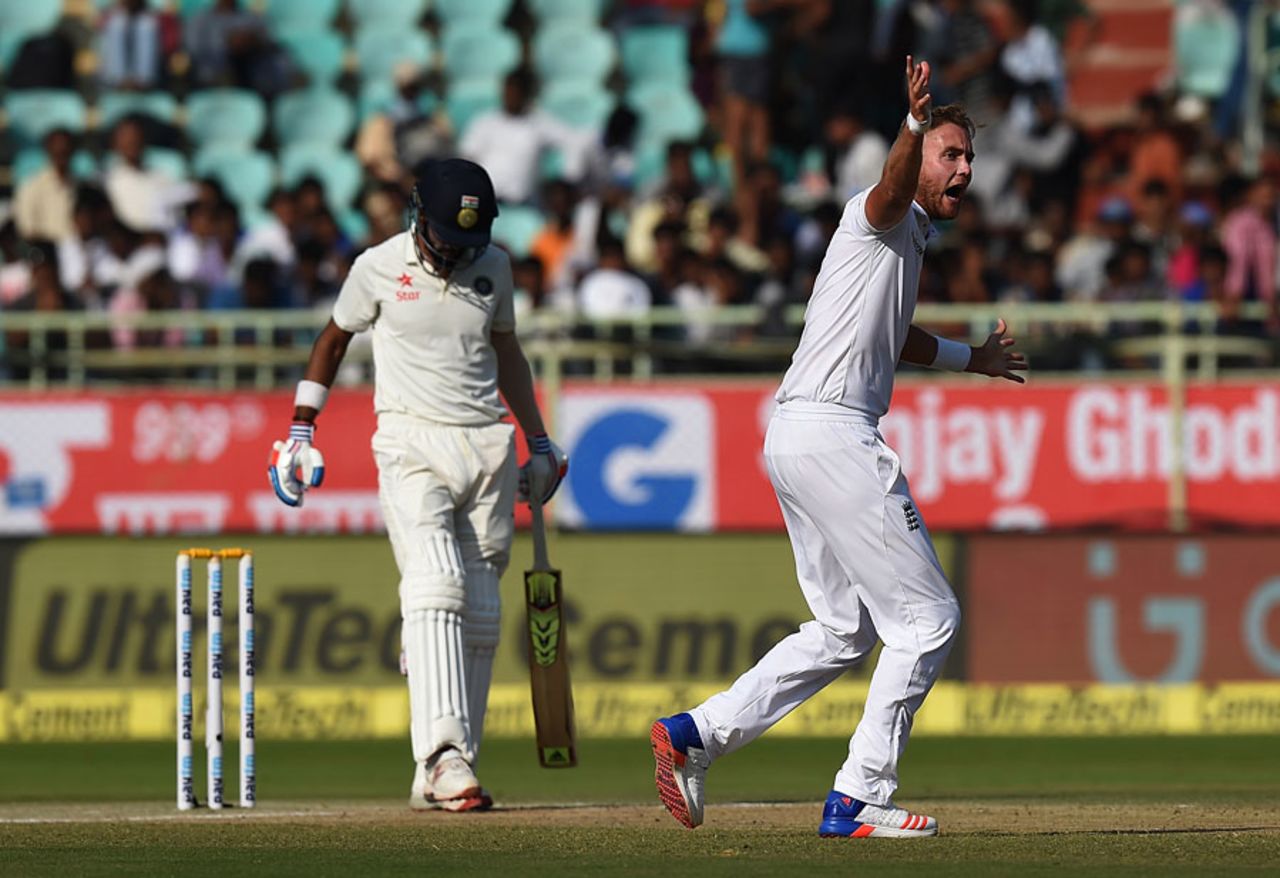 Stuart Broad appeals for the wicket of Kl Rahul, India v England, 2nd Test, Visakhapatnam, 3rd day, November 19, 2016