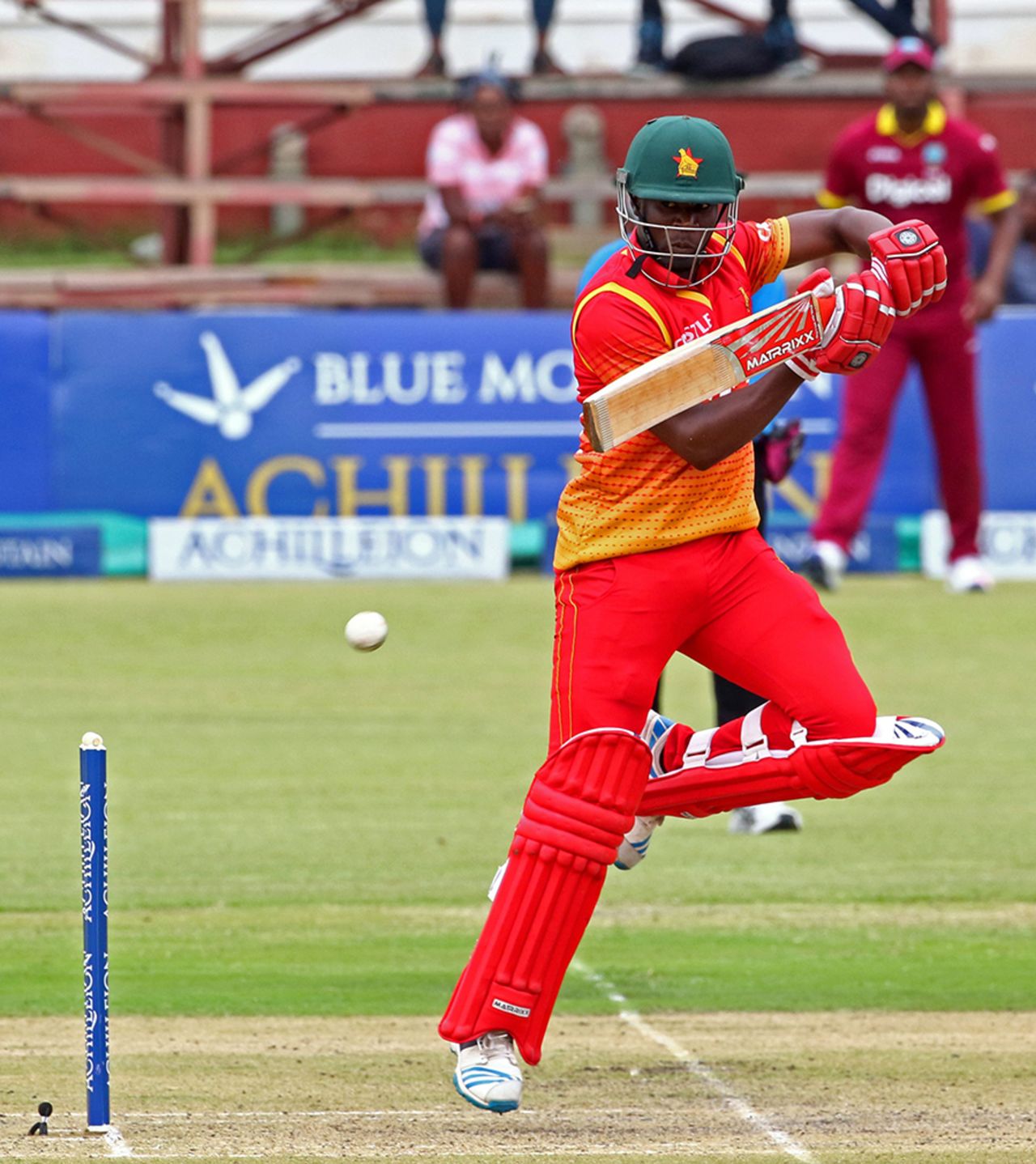 Donald Tiripano taps a ball on to the off side, Zimbabwe v West Indies, tri-nation series, Bulawayo, November 19, 2016