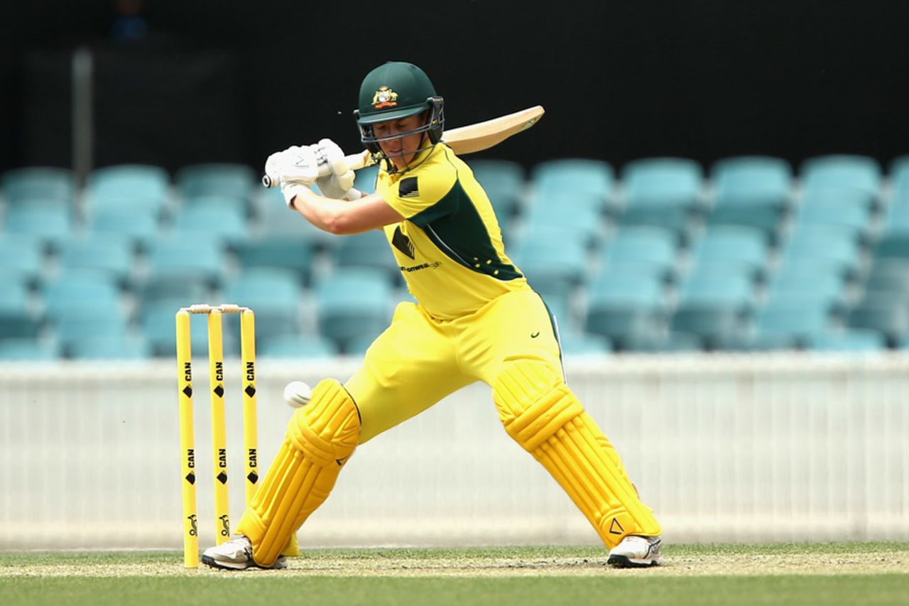 Elyse Villani shapes to cut, Australia v South Africa,  2nd women's ODI, Canberra, November 20, 2016