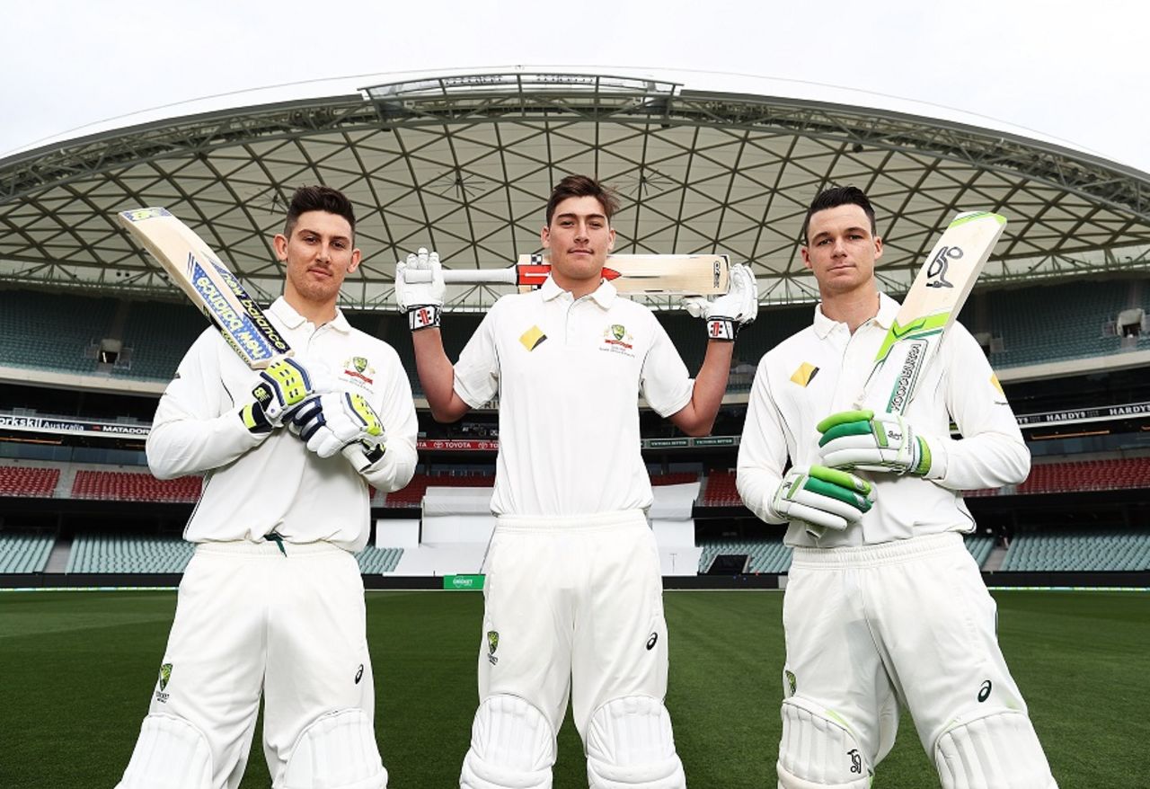 Nic Maddinson, Matt Renshaw and Peter Handscomb ahead of their shared Test debut, Adelaide, November 23, 2016