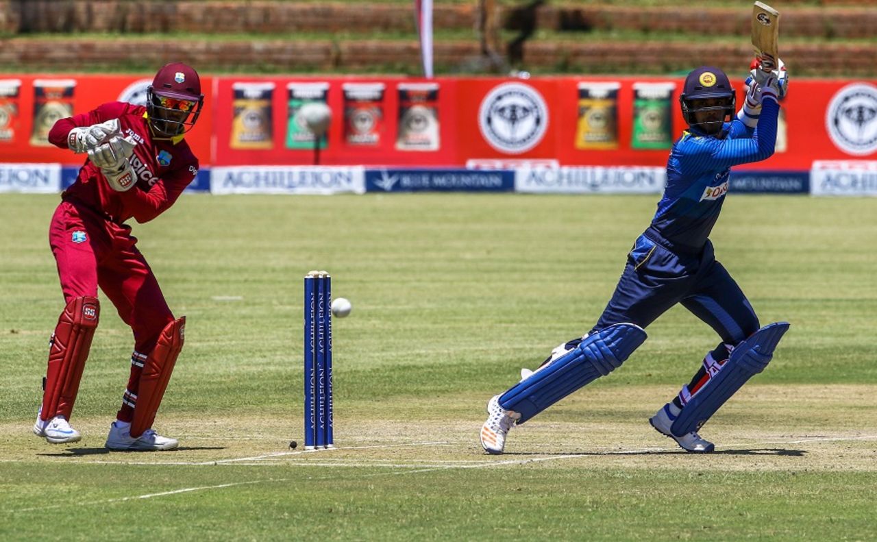 Dhananjaya de Silva slaps through the off side en route to his half-century, Sri Lanka v West Indies, tri-series, Bulawayo, November 23, 2016