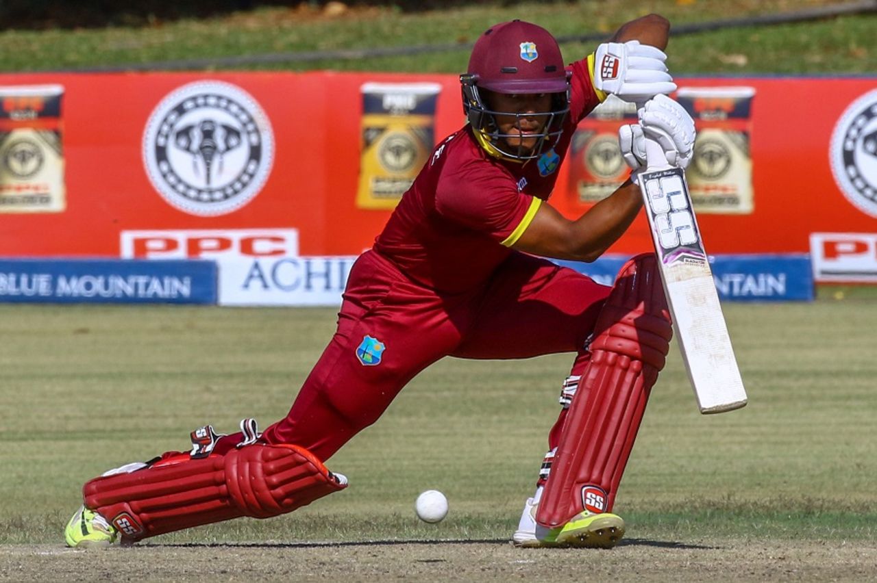 Shai Hope pushes one through the off side, Sri Lanka v West Indies, tri-series, Bulawayo, November 23, 2016
