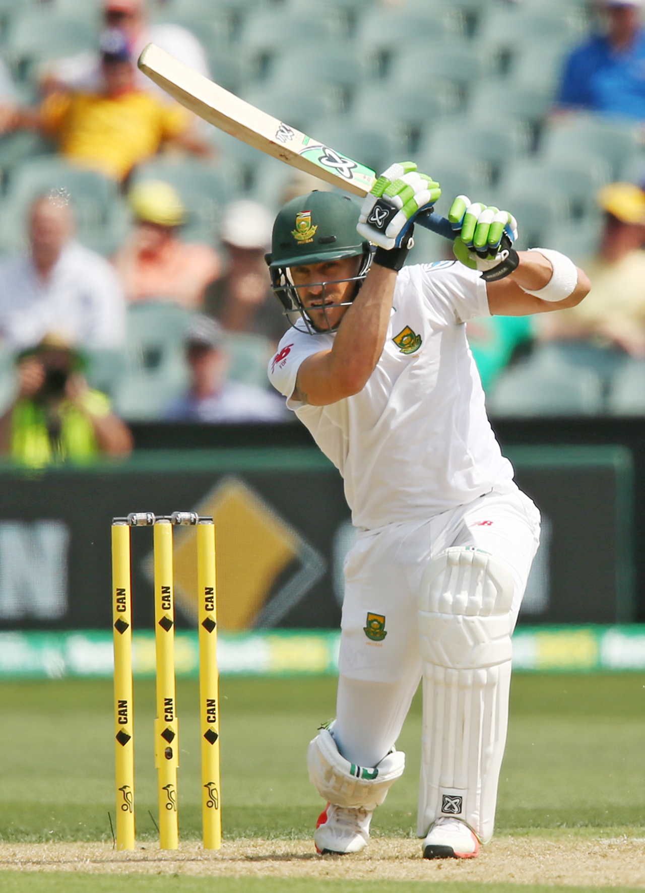 Faf du Plessis follows through after driving the ball, Australia v South Africa, 3rd Test, Adelaide, 1st day, November 24, 2016