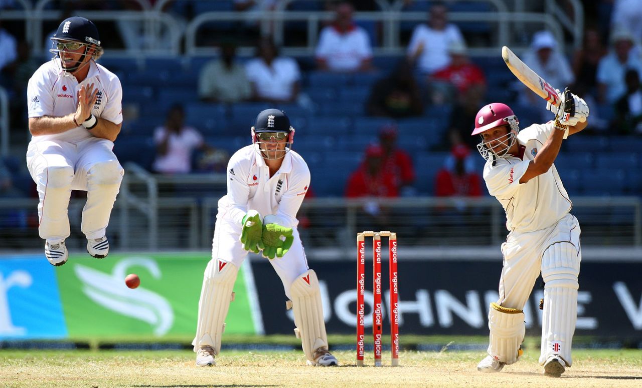 Ian Bell jumps to avoid a shot from Ramnaresh Sarwan , West Indies v England, 1st Test, Kingston, February 6, 2009