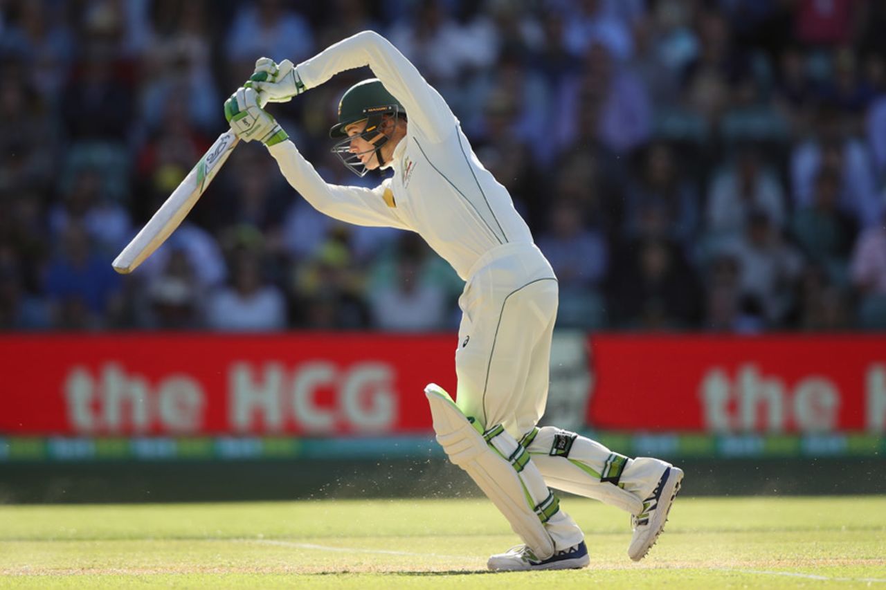 Peter Handscomb drives down the ground, Australia v South Africa, 3rd Test, Adelaide, 2nd day, November 25, 2016