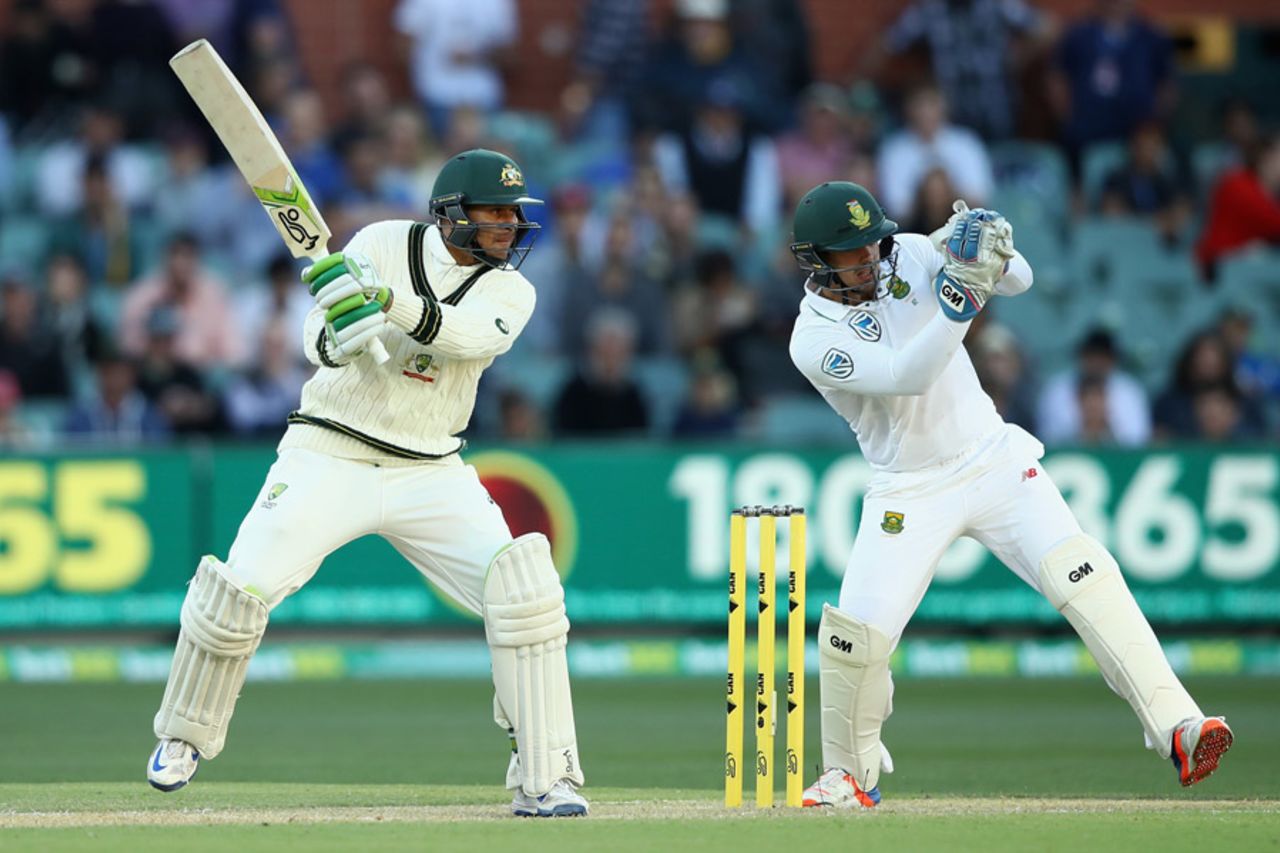 Usman Khawaja drives off the back foot, Australia v South Africa, 3rd Test, Adelaide, 2nd day, November 25, 2016