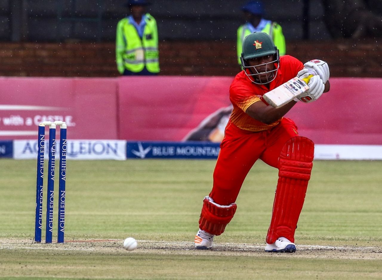 Brian Chari pushes one through the off side, Zimbabwe v West Indies, tri-series, Bulawayo, November 25, 2016