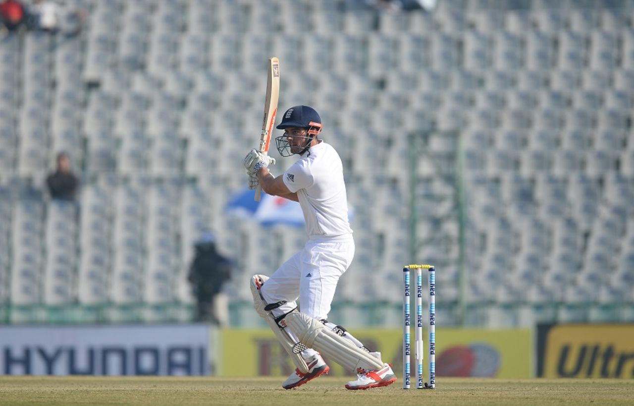 Alastair Cook slaps one through the off side, India v England, 3rd Test, Mohali, 1st day, November 26, 2016