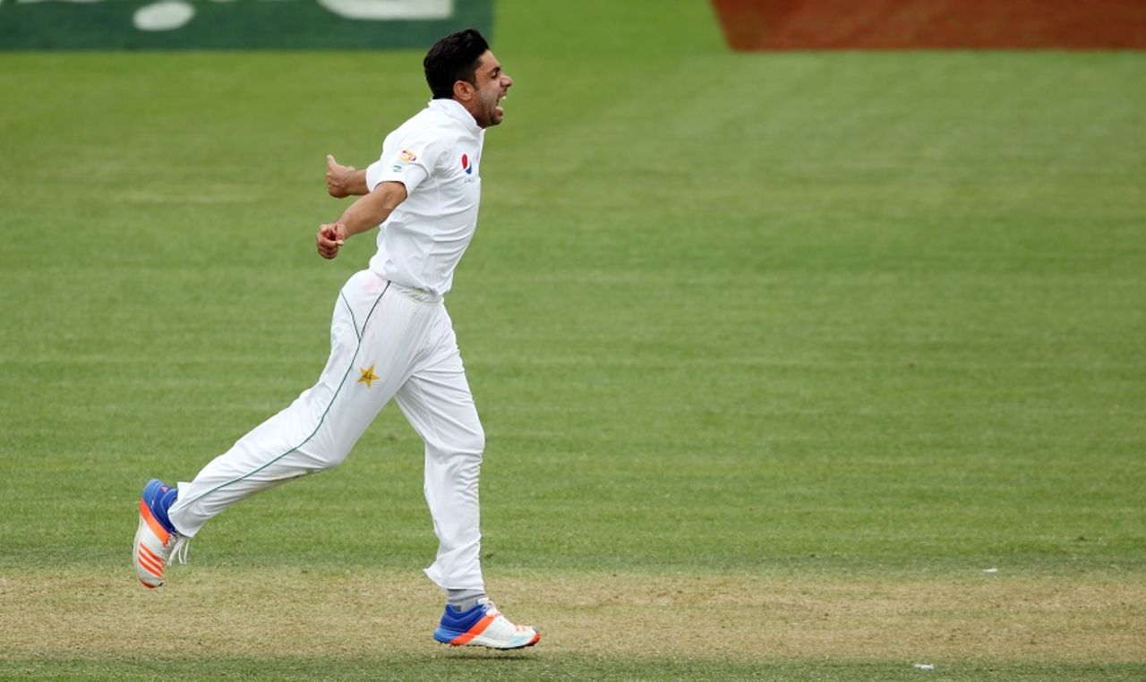 Imran Khan exults after taking a wicket, New Zealand v Pakistan, 2nd Test, Hamilton, 2nd day, November 26, 2016