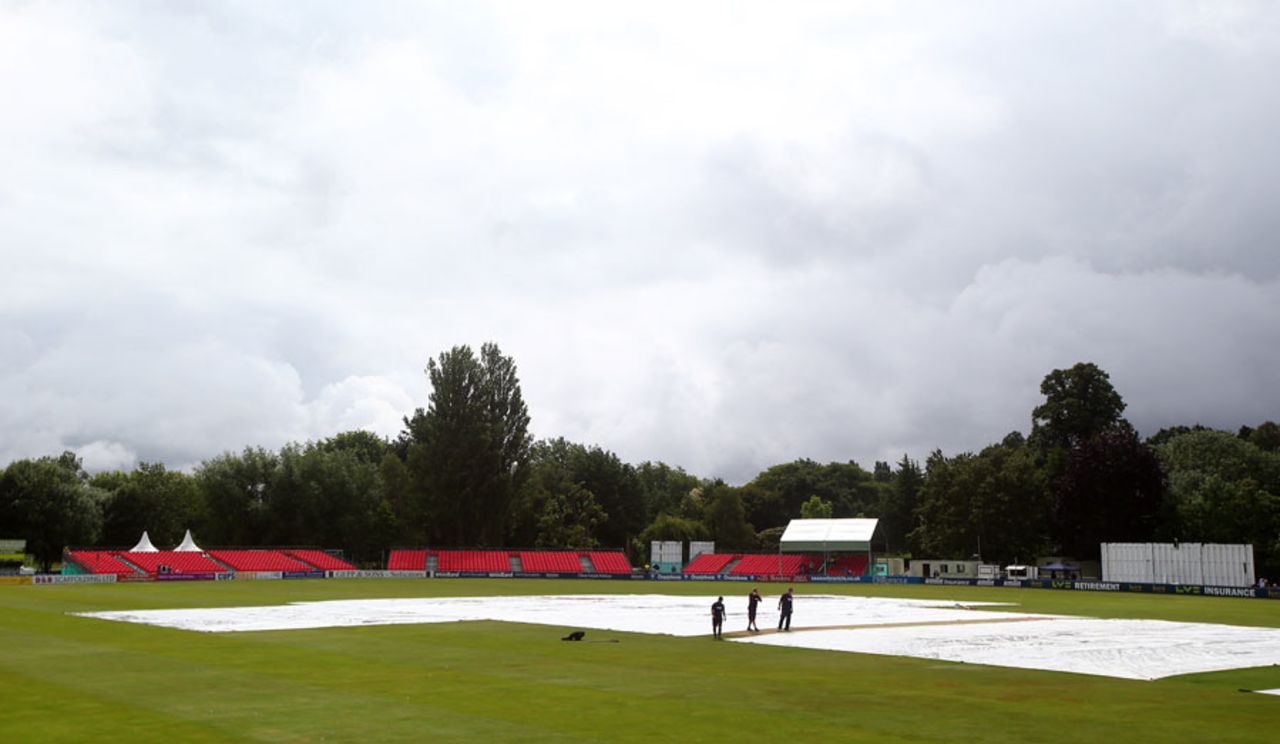 A saturated outfield prevented any play at Castle Park, Essex v Hampshire, County Championship, Division Two, Colchester, 1st  day, July 13, 2014