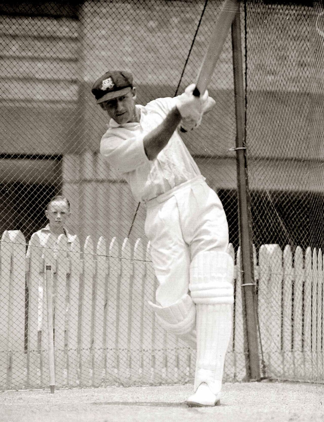 Don Bradman bats in the nets in Sydney, January 1946