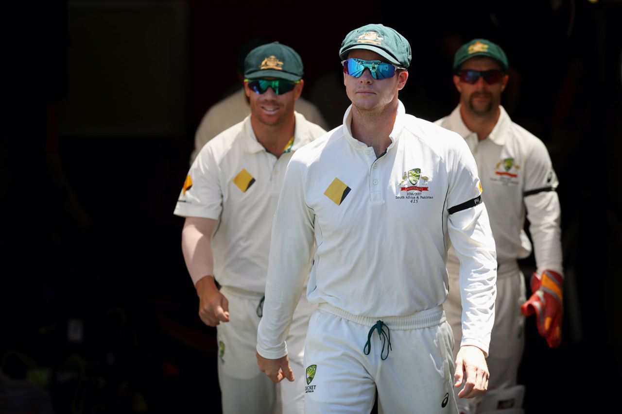 Steven Smith leads Australia out on day four, Australia v South Africa, 3rd Test, Adelaide, 4th day, November 27, 2016