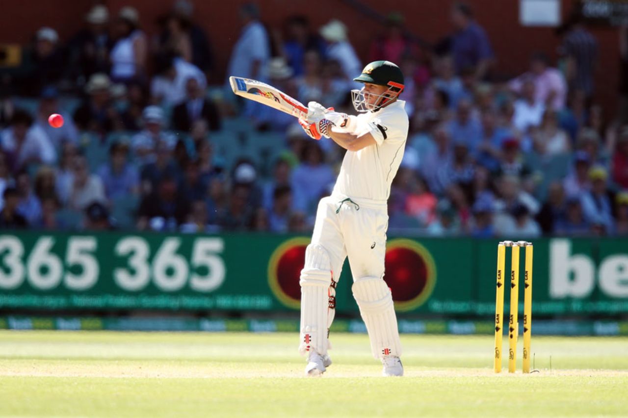 David Warner pulls during a brisk 47, Australia v South Africa, 3rd Test, Adelaide, 4th day, November 27, 2016