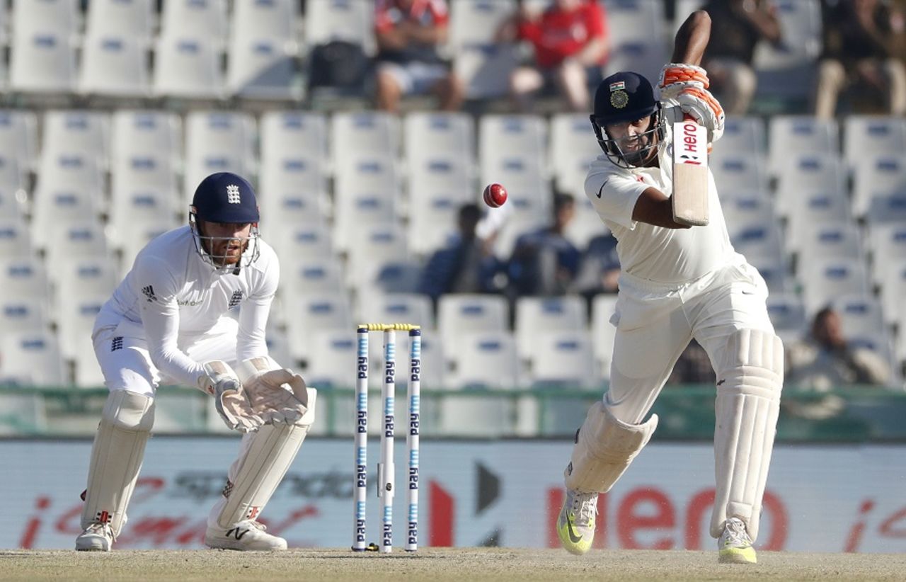 R Ashwin punches through the off side, India v England, 3rd Test, Mohali, 3rd day, November 28, 2016