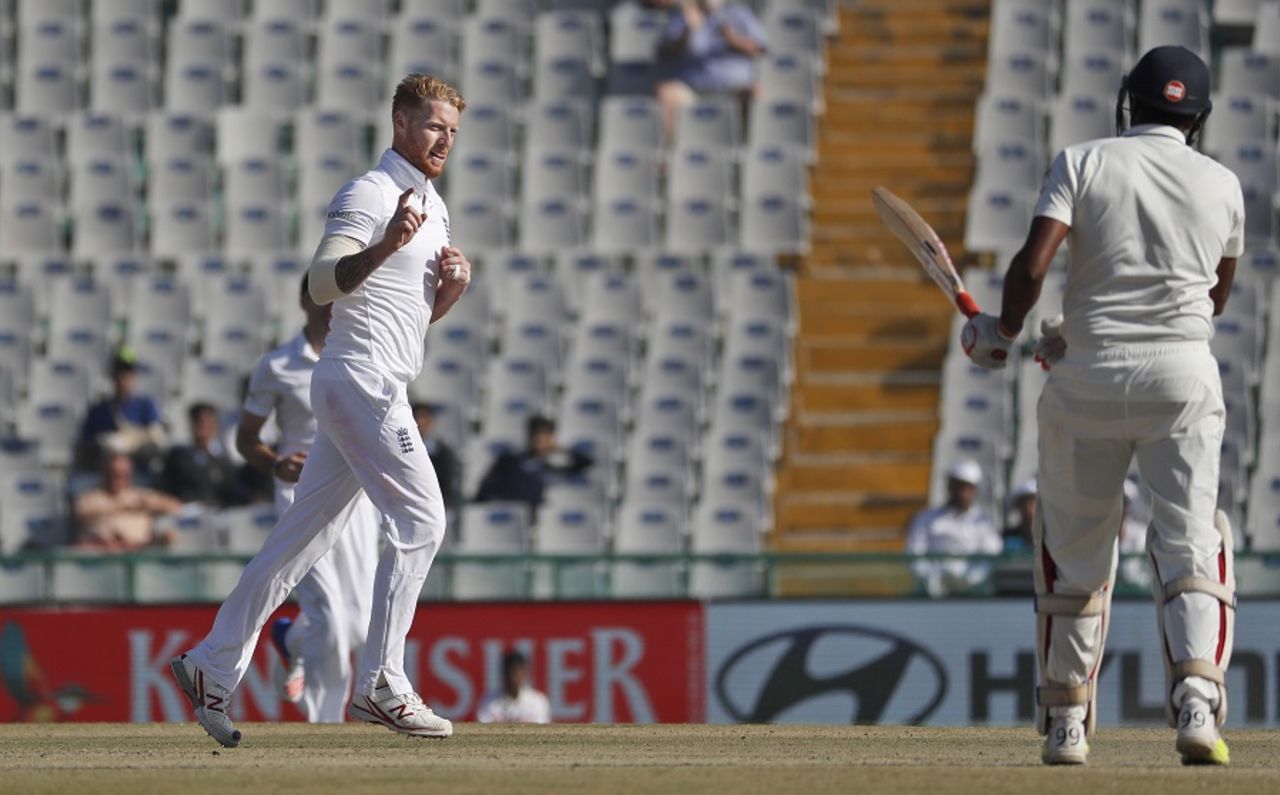 Ben Stokes ended a 97-run stand by dismissing R Ashwin, India v England, 3rd Test, Mohali, 3rd day, November 28, 2016