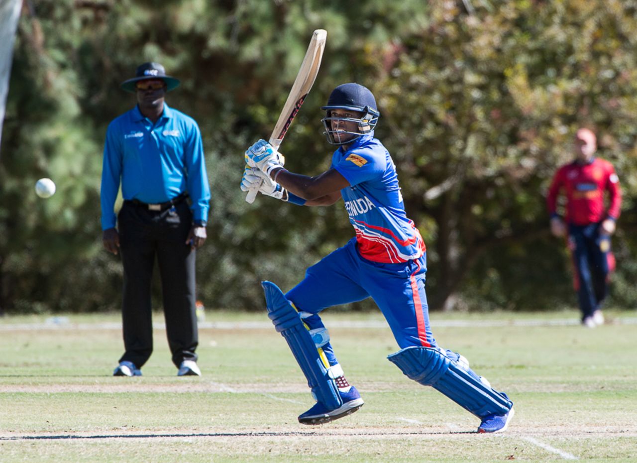 Kamau Leverock plays through the off side, Bermuda v Jersey, ICC World Cricket League Division Four, Los Angeles, November 2, 2016