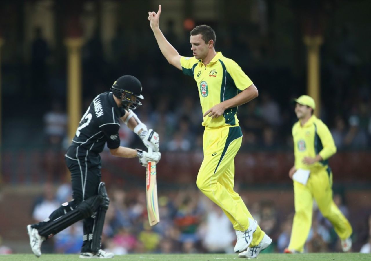 Josh Hazlewood had Kane Williamson caught at slip, Australia v New Zealand, 1st ODI, Sydney, December 4, 2016