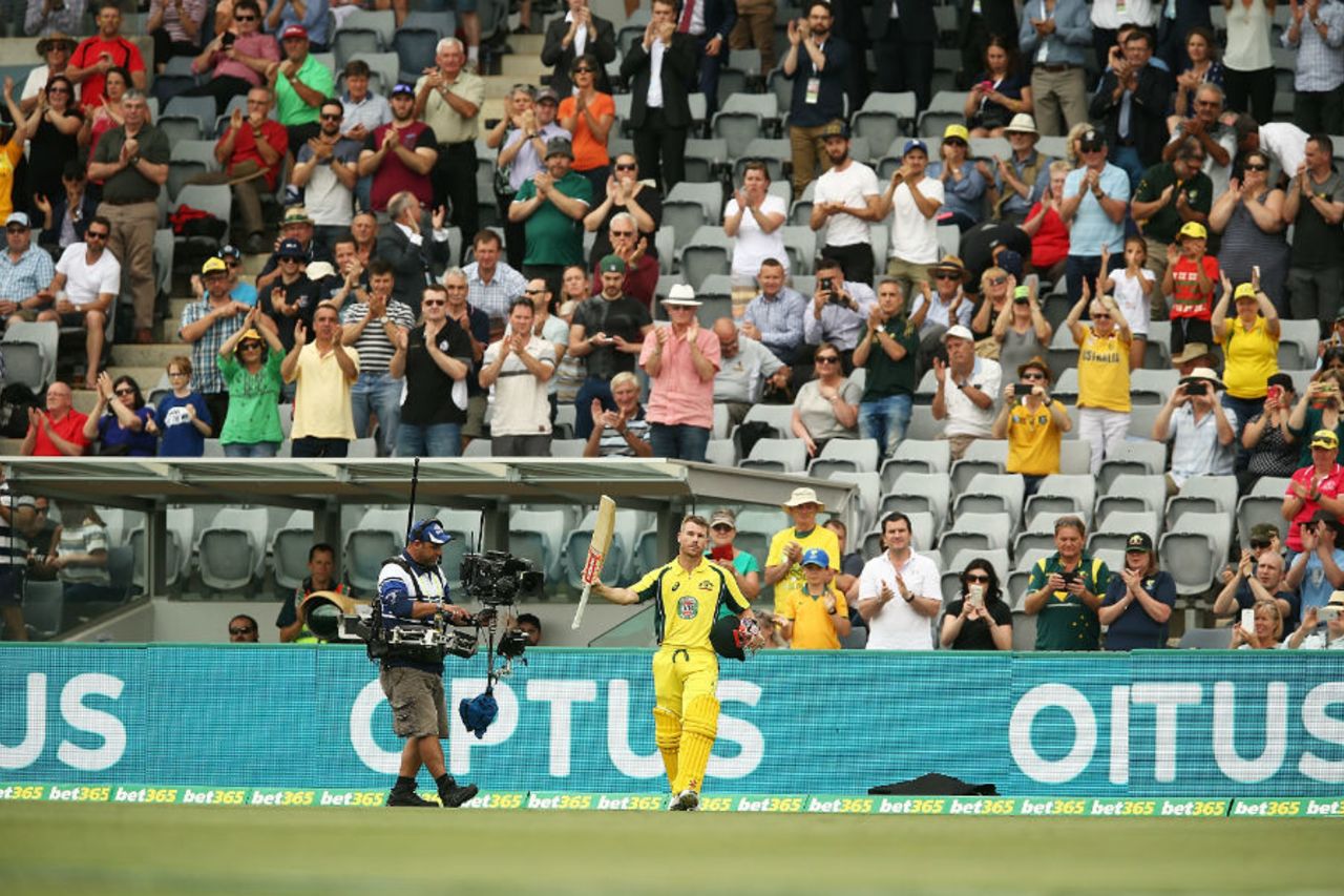 David Warner walks off after scoring his sixth ODI ton this year, Australia v New Zealand, 2nd ODI, Canberra, December 6, 2016