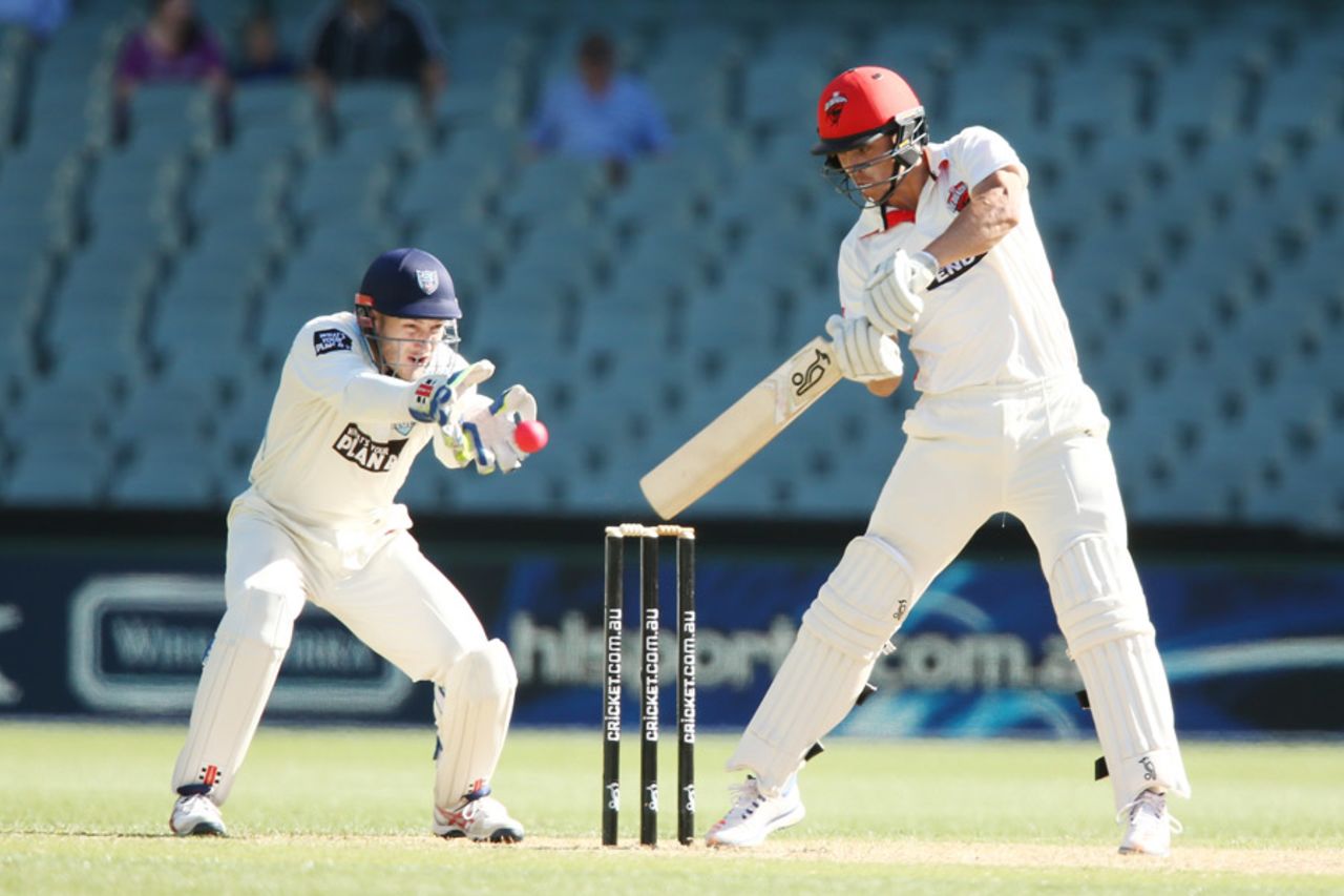 Sam Raphael punches off the back foot during his 61, South Australia v New South Wales, 2nd day, Sheffield Shield 2016-17, Adelaide, December 6, 2016 