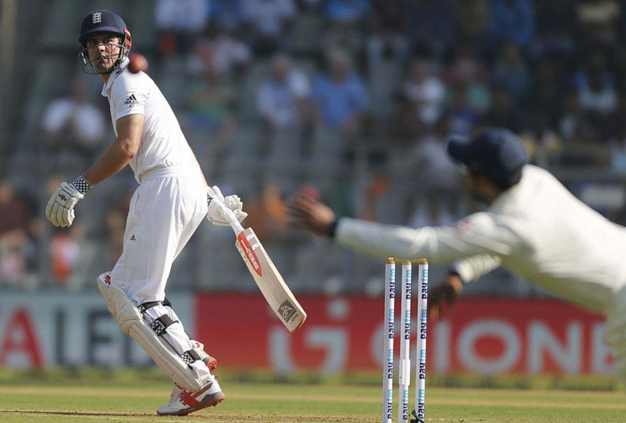 Alastair Cook edges through the slips, India v England, 4th Test, Mumbai, 1st day, December 8, 2016