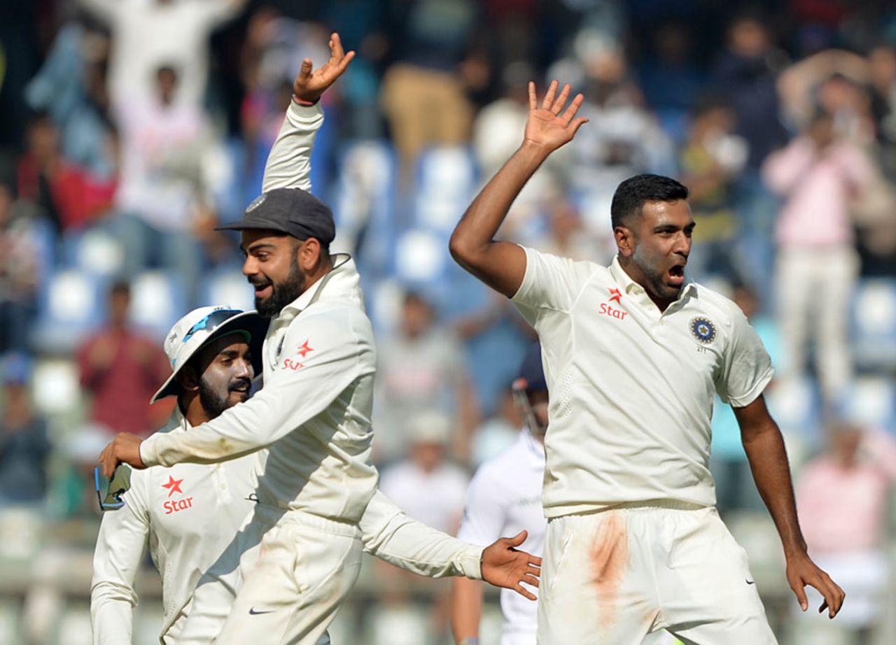 R Ashwin struck twice in his comeback over, India v England, 4th Test, Mumbai, 1st day, December 8, 2016