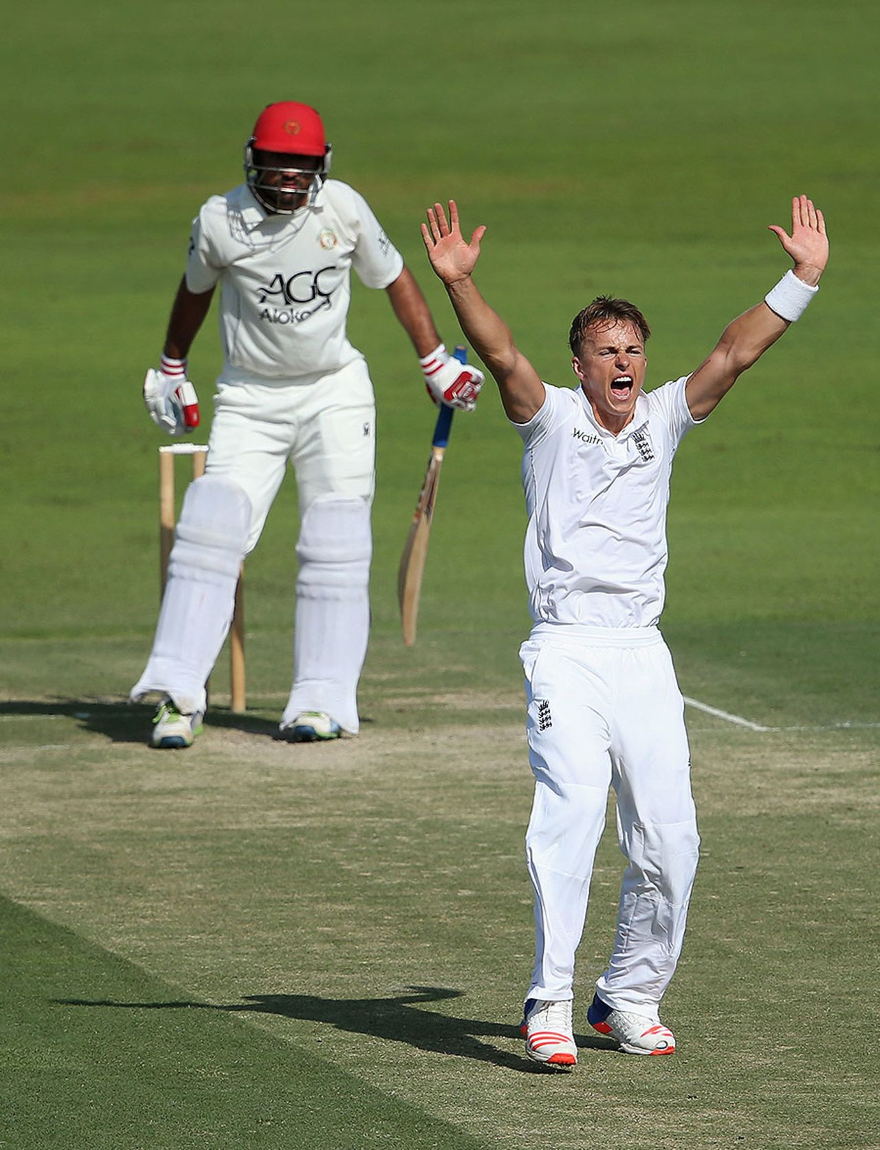 Tom Curran appeals for the wicket of Javed Ahmadi on the second day of the tour match against Afghanistan, Zayed Cricket Stadium, Abu Dhabi, December 8, 2016