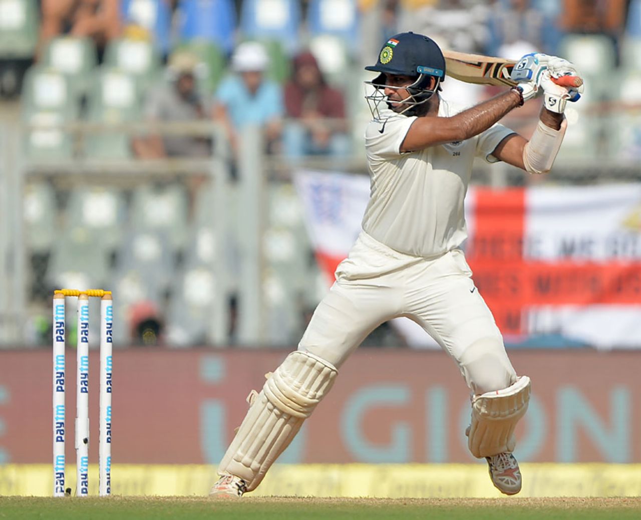 Cheteshwar Pujara helped form a solid second-wicket stand, India v England, 4th Test, Mumbai, 2nd day, December 9, 2016