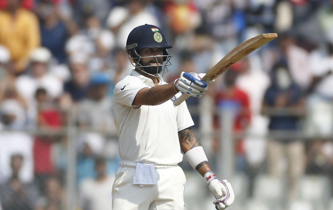 Virat Kohli made his third fifty-plus score of the series, India v England, 4th Test, Mumbai, 3rd day, December 10, 2016