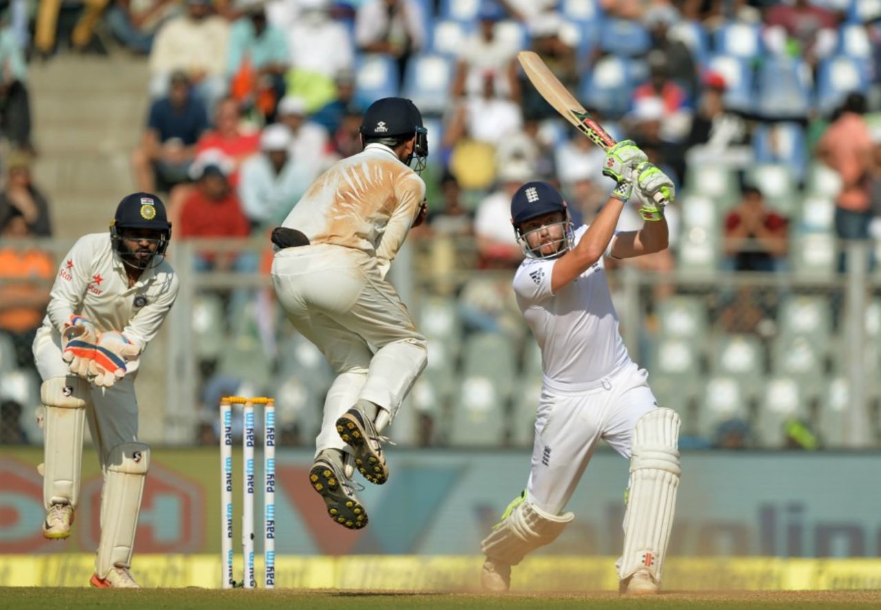 Jonny Bairstow lays into a cover drive, India v England, 4th Test, Mumbai, 4th day, December 11, 2016