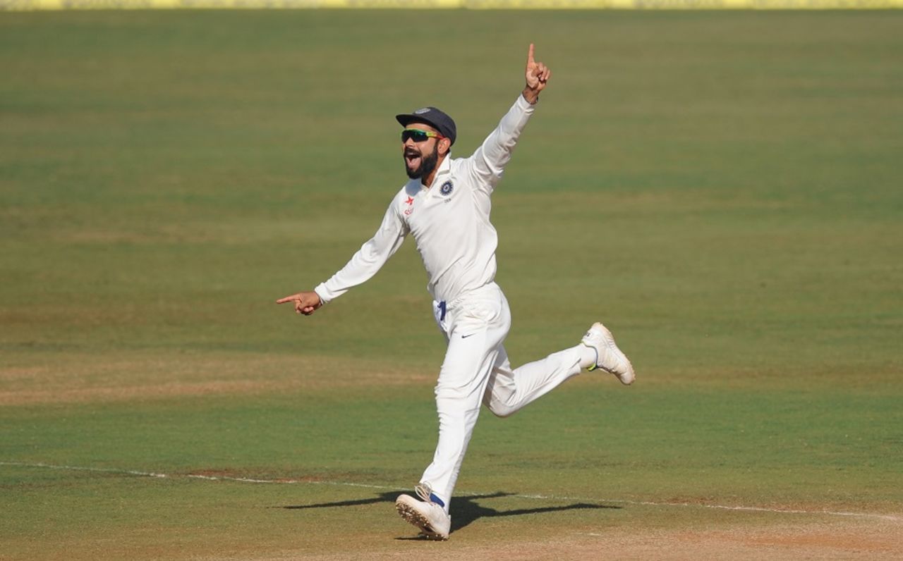 Running away with the series: Virat Kohli sets off on a celebratory sprint, India v England, 4th Test, Mumbai, 5th day, December 12, 2016