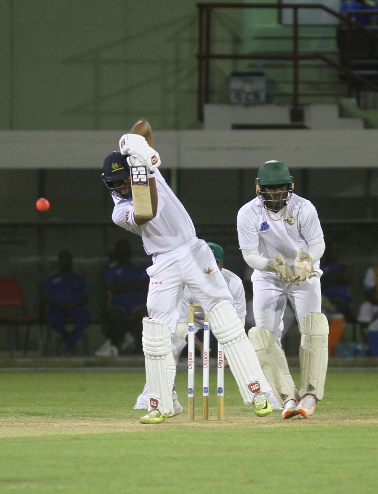 Shai Hope executes a back-foot drive, Guyana v Barbados, Regional 4 Day Tournament, day 3, Providence, December 11, 2016