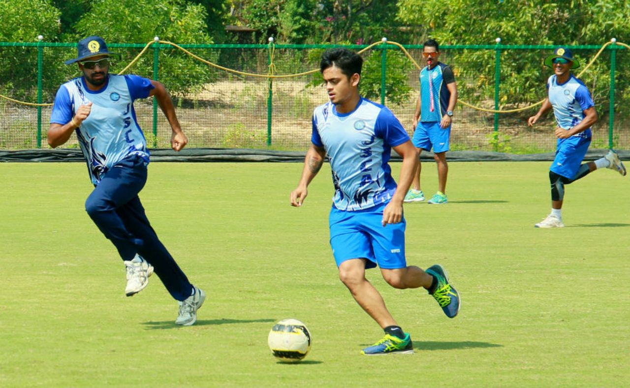 Ishan Kishan involved in a game of football with his team-mates, Odisha v Jharkhand, Group B, Ranji Trophy, December 14, 2016