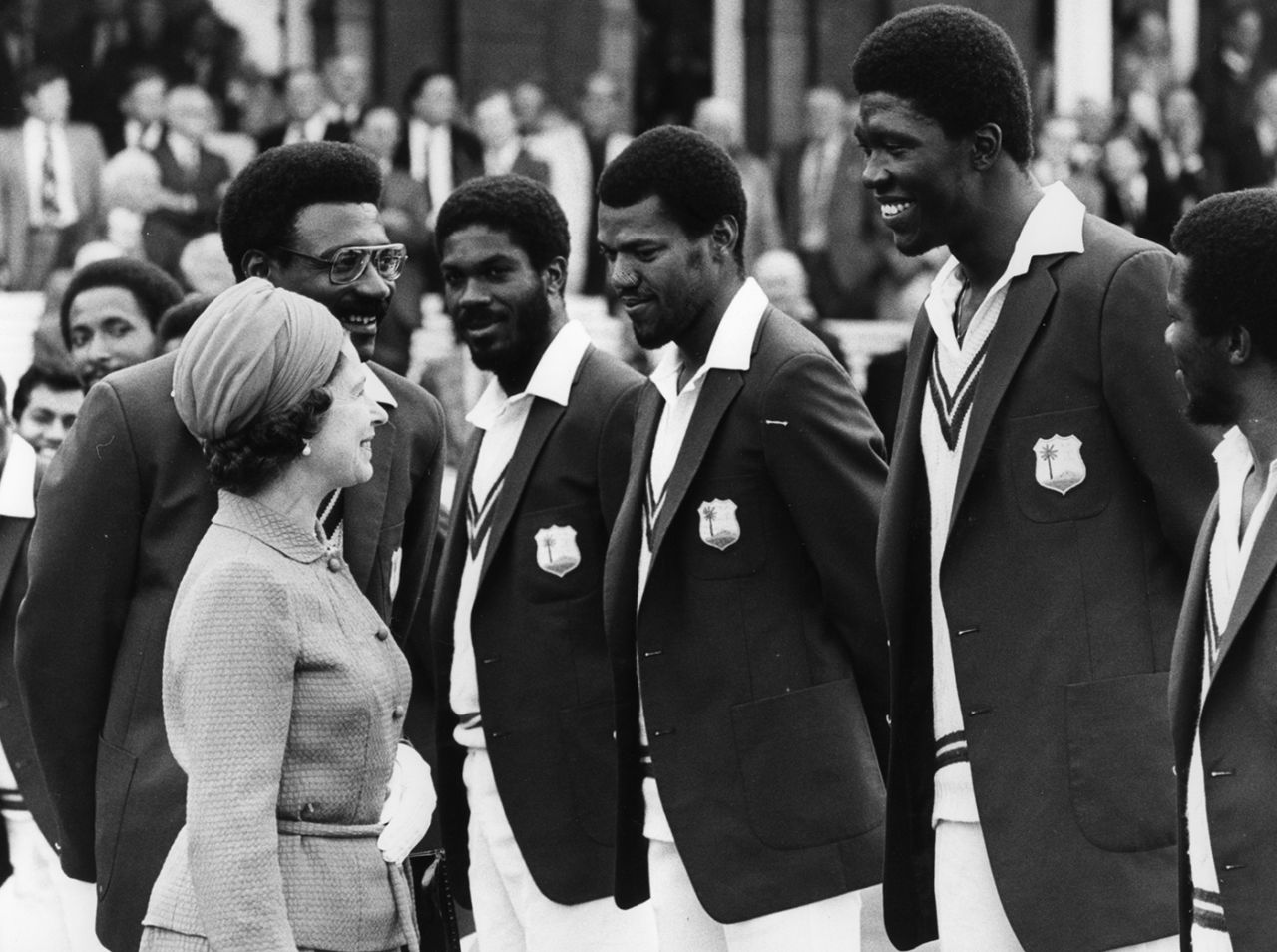 West Indies captain Clive Lloyd introduces his team-mate Joel Garner to Queen Elizabeth, England v West Indies, 2nd Test, Lord's, 4th day, June 23, 1980