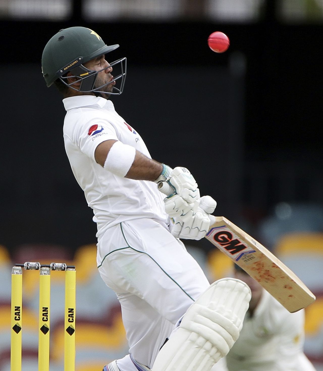 Sami Aslam moves out of the rising ball's way, Australia v Pakistan, 1st Test, Brisbane, 2nd day, December 16, 2016