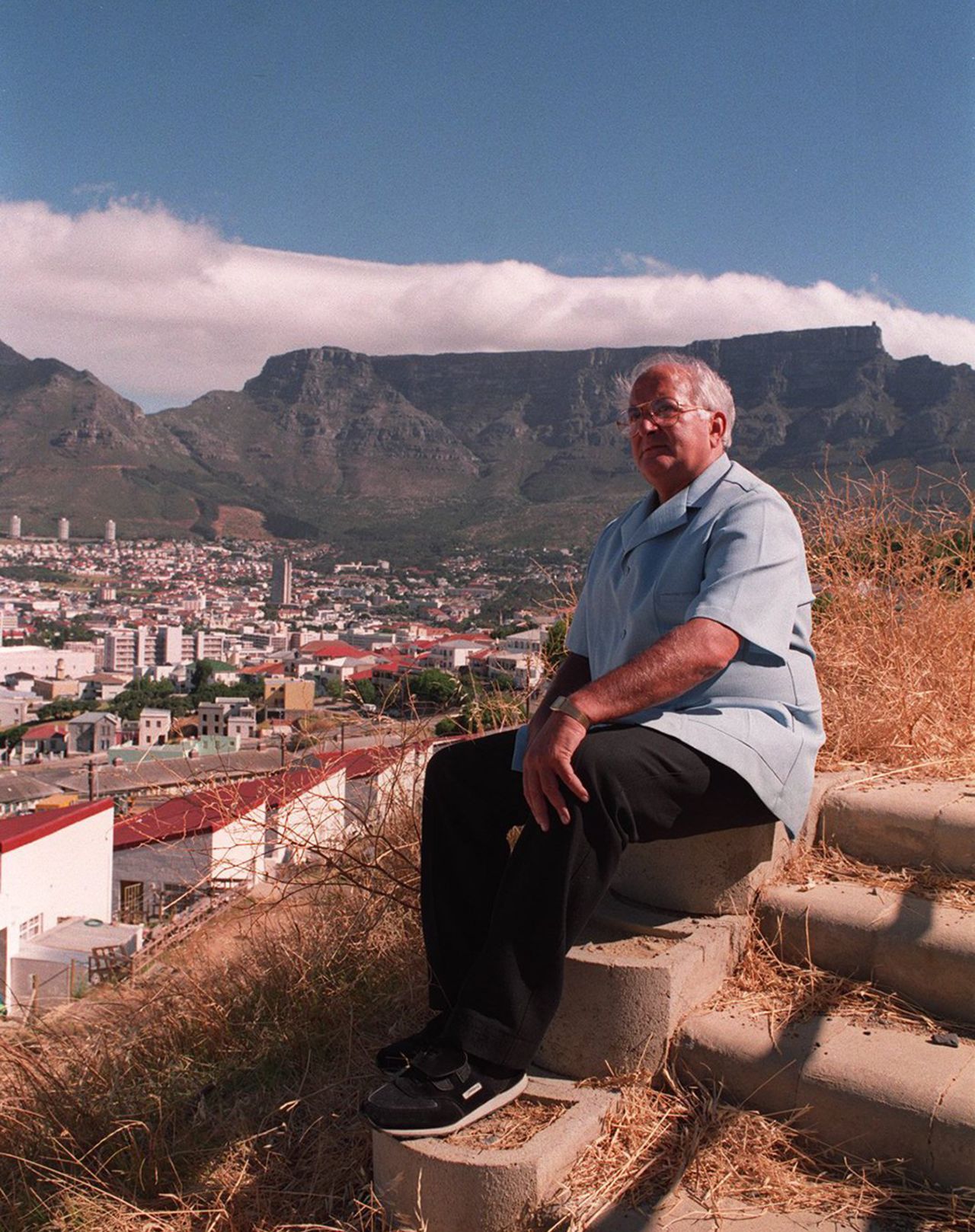Basil D'Oliviera looks out over Cape Town from upper Bloem Street on Signal Hill where he once lived, November 23, 1995