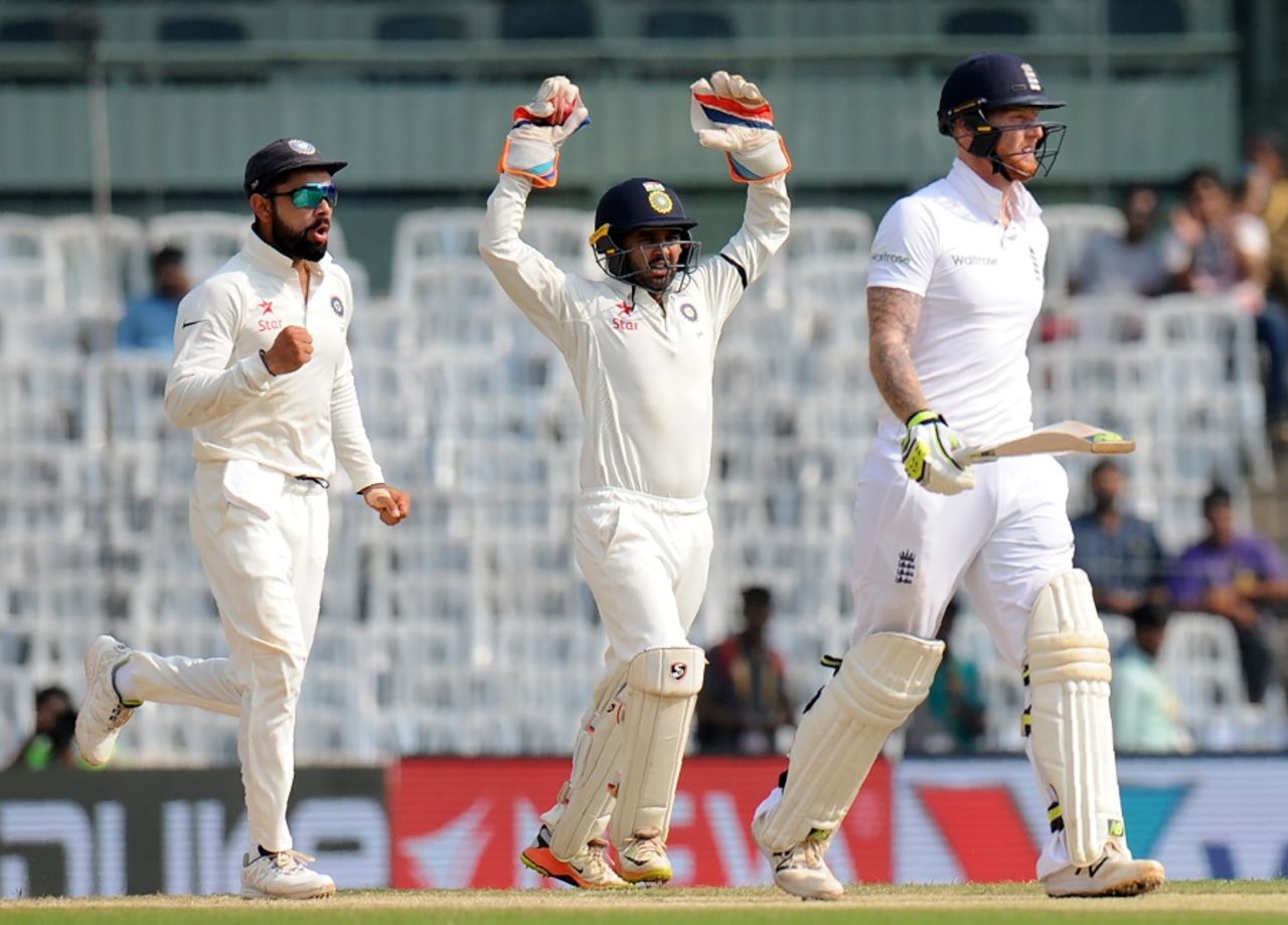 Parthiv Patel took a smart catch to dismiss Ben Stokes, India v England, 5th Test, Chennai, 2nd day, December 17, 2016