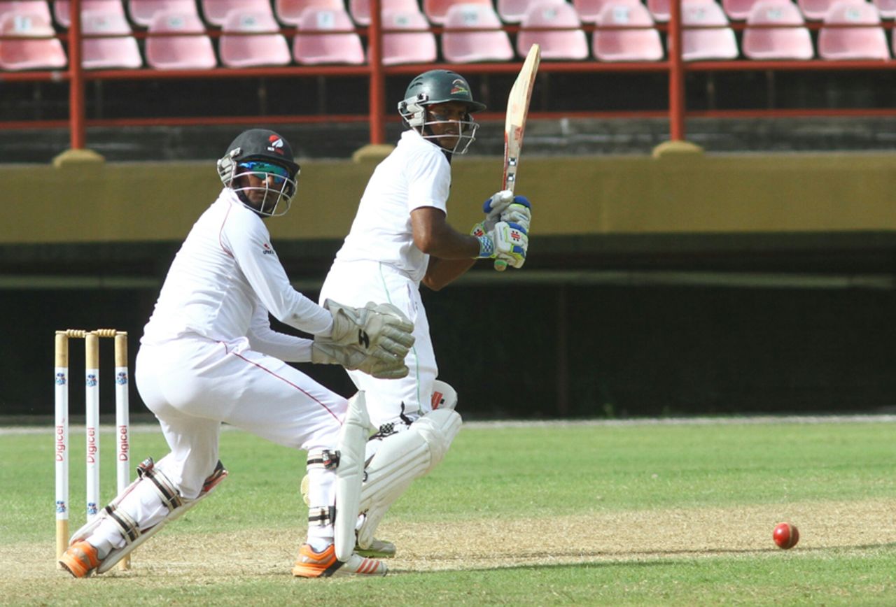 Shivnarine Chanderpaul plays a leg glance, Guyana v Trinidad & Tobago, WICB Professional Cricket League Regional 4-Day Tournament, 2nd day, Providence, December 17, 2016 