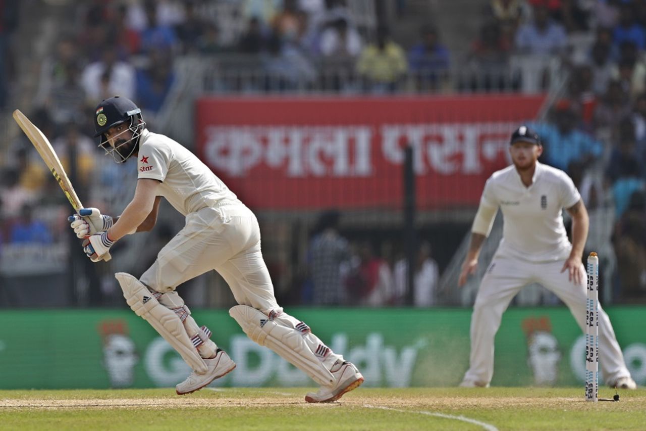KL Rahul flicks the ball into the leg side, India v England, 5th Test, Chennai, 3rd day, December 18, 2016