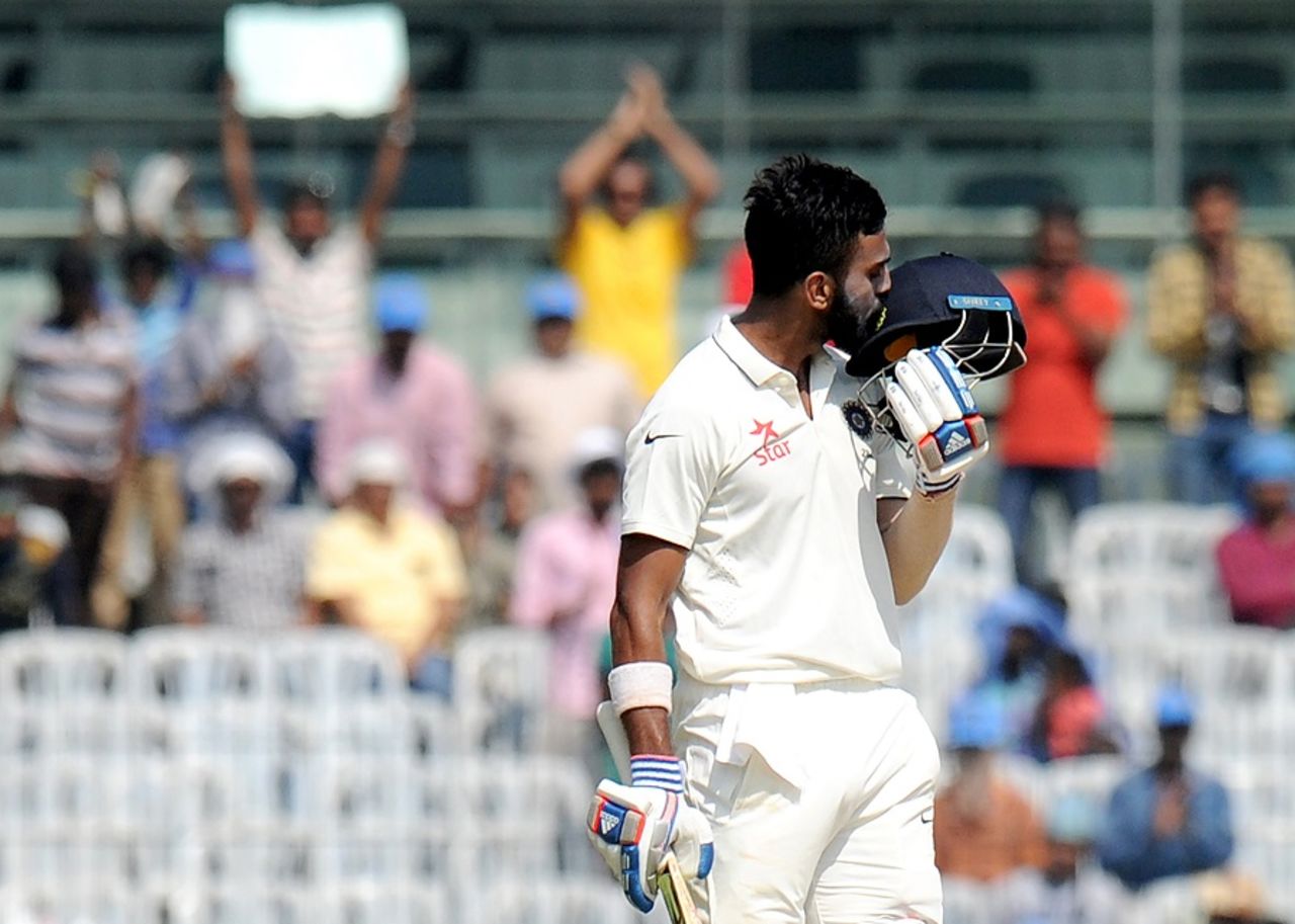 KL Rahul struck his first hundred at home, India v England, 5th Test, Chennai, 3rd day, December 18, 2016