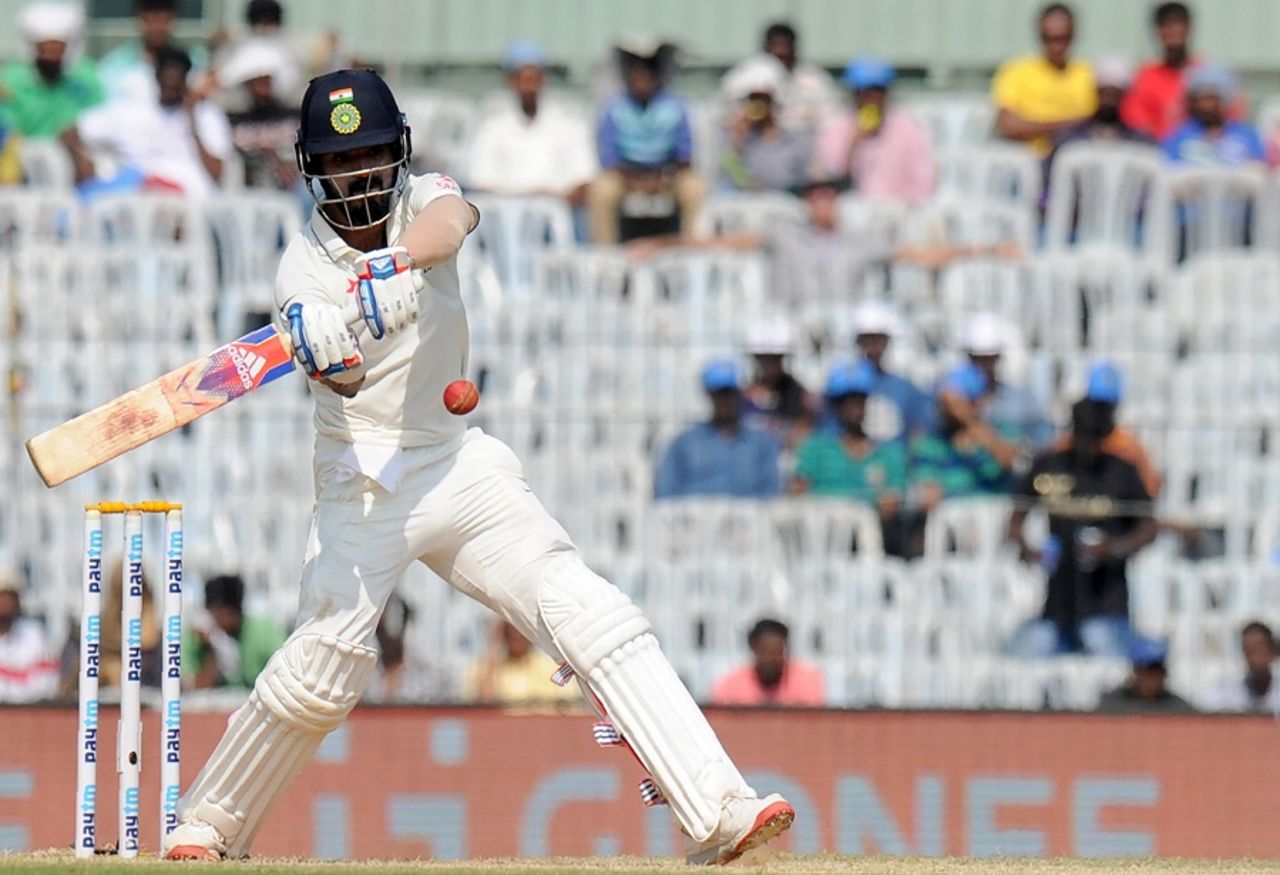 KL Rahul prepares to swat the ball, India v England, 5th Test, Chennai, 3rd day, December 18, 2016