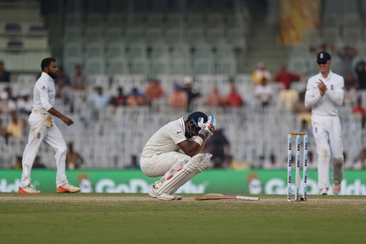 KL Rahul sinks to his knees after missing a double-century, India v England, 5th Test, Chennai, 3rd day, December 18, 2016