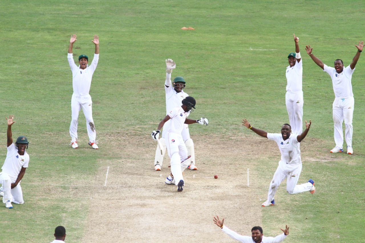 Guyana make a loud appeal for lbw, Guyana v Trinidad & Tobago, WICB Professional Cricket League Regional 4-Day Tournament, 3rd day, Providence, December 18, 2016 