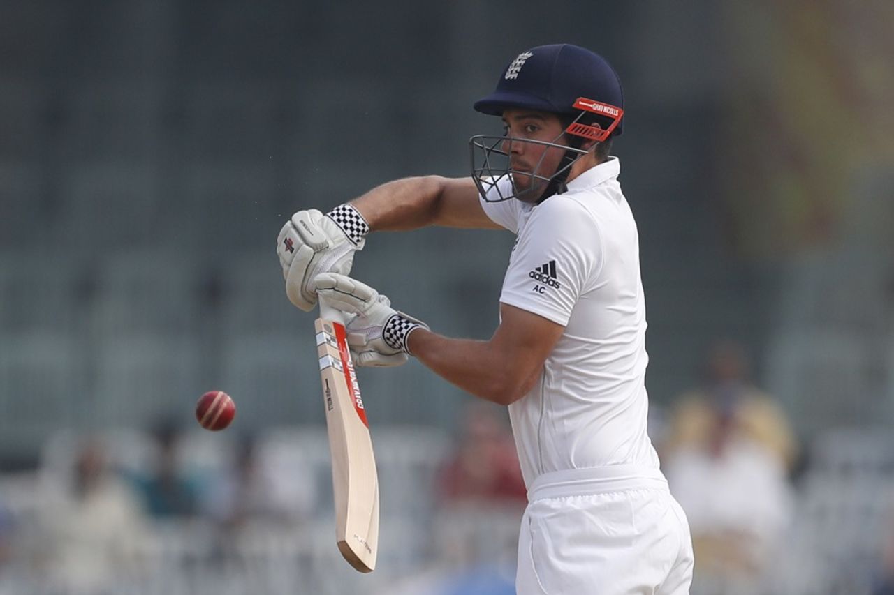 Alastair Cook staves off a delivery by standing tall, India v England, 5th Test, Chennai, 5th day, December 20, 2016