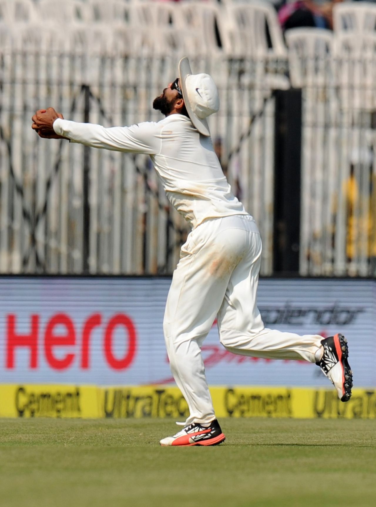 Ravindra Jadeja holds on to a difficult catch to remove Jonny Bairstow, India v England, 5th Test, Chennai, 5th day, December 20, 2016
