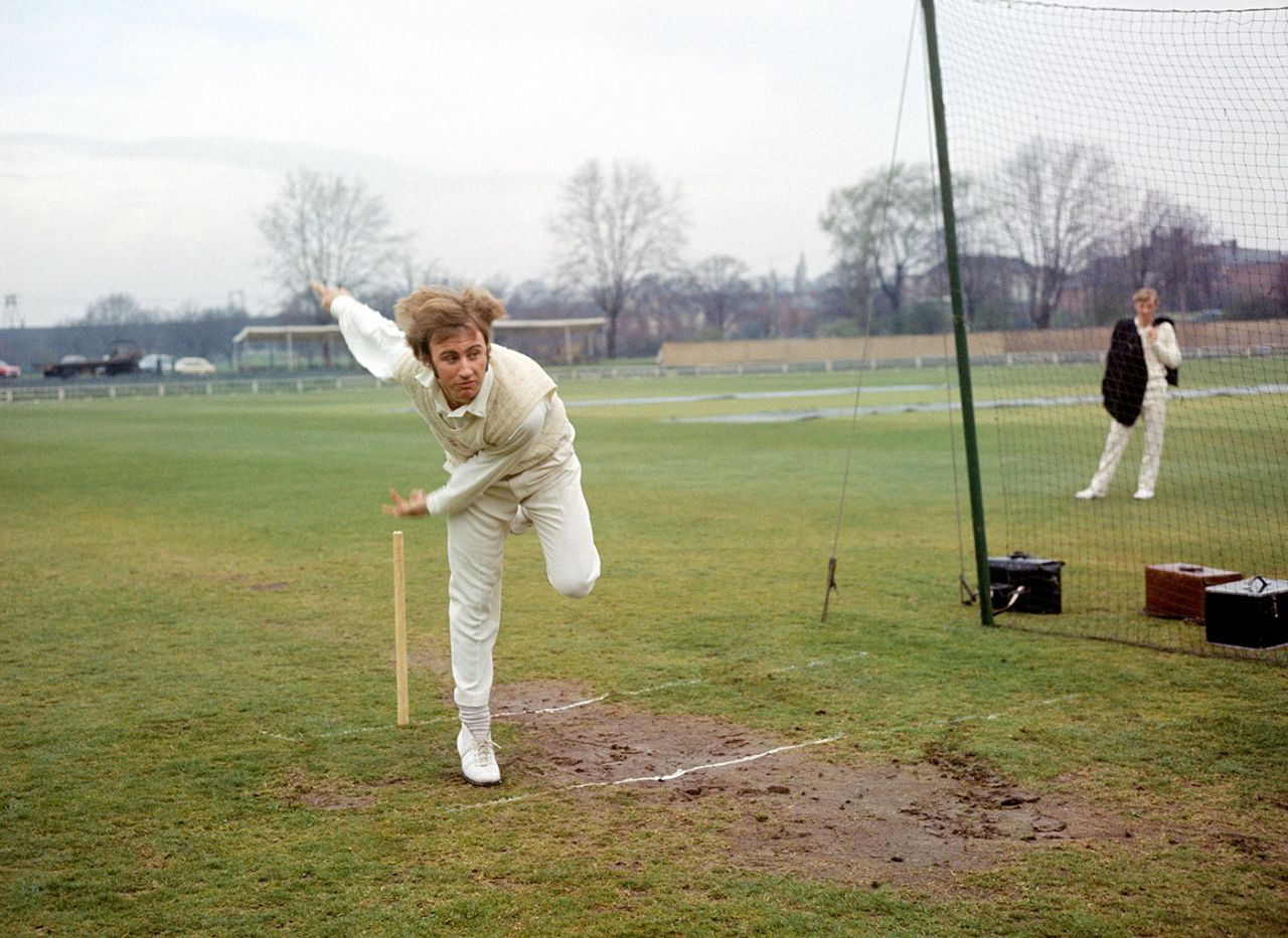 John Lever bowls in the nets, Chelmsford, April 24, 1969