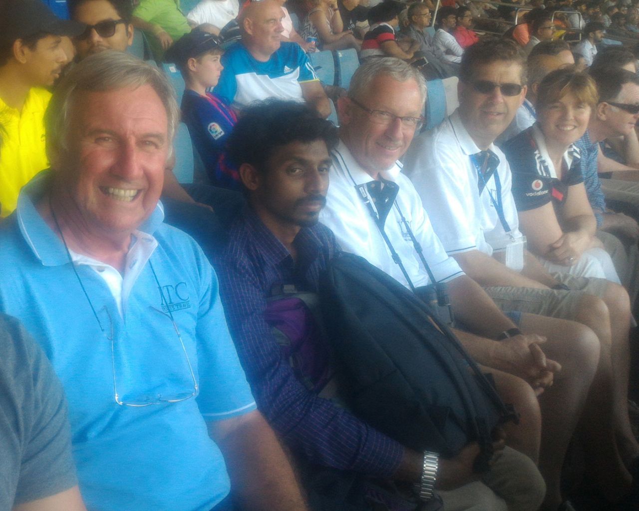 John Lever (far left) in the stands, India v England, fifth Test, day three, Chennai, December 19, 2016